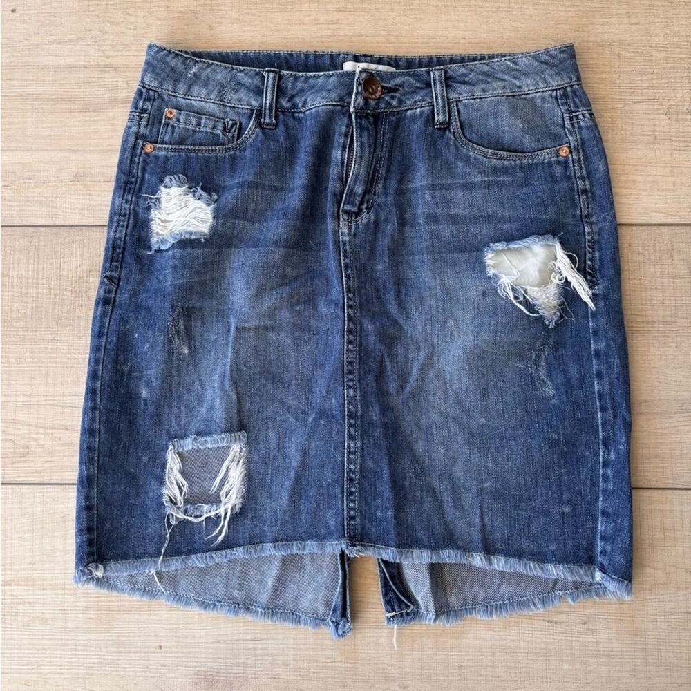 Kensie Denim Mini Skirt Women's Blue Distressed Frayed Raw Hem Y2K Chic | 28 |